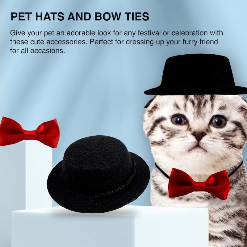 hokable 2pcs Guinea Pig Clothes Small Animal Bow Tie Pet Hat Costume Set Role Play Cute Pet Hat Bow Tie for Hamster Guinea Pig Rabbit Chinchilla Hedgehog（Black hat + red Bow tie） - Image 3